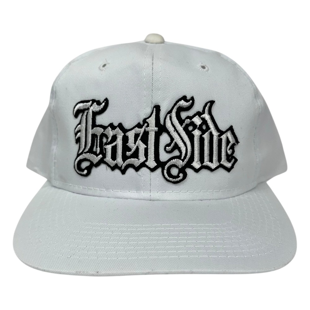VTG 90s Young‎ An East Side Hat Cap Snap Back White Gothic Script Embroidered